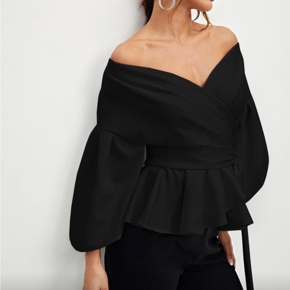 Elegant White Wrap Open Front Blouse Top Shirt - Picture 8 of 8